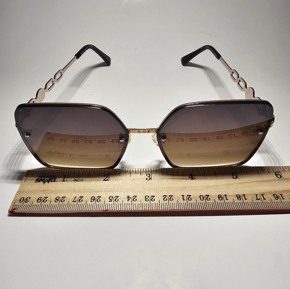 Y2K Rocawear Rimless Chain Link Sunglasses Gradient Brown Oversized Hexagon